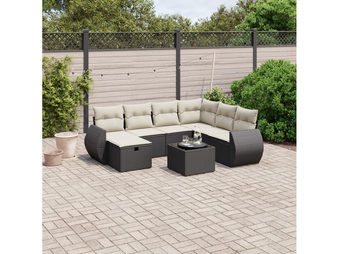 Vidaxl 8 Pcs Conjunto Sofás De Jardim Com Almofadões Vime Pe Preto