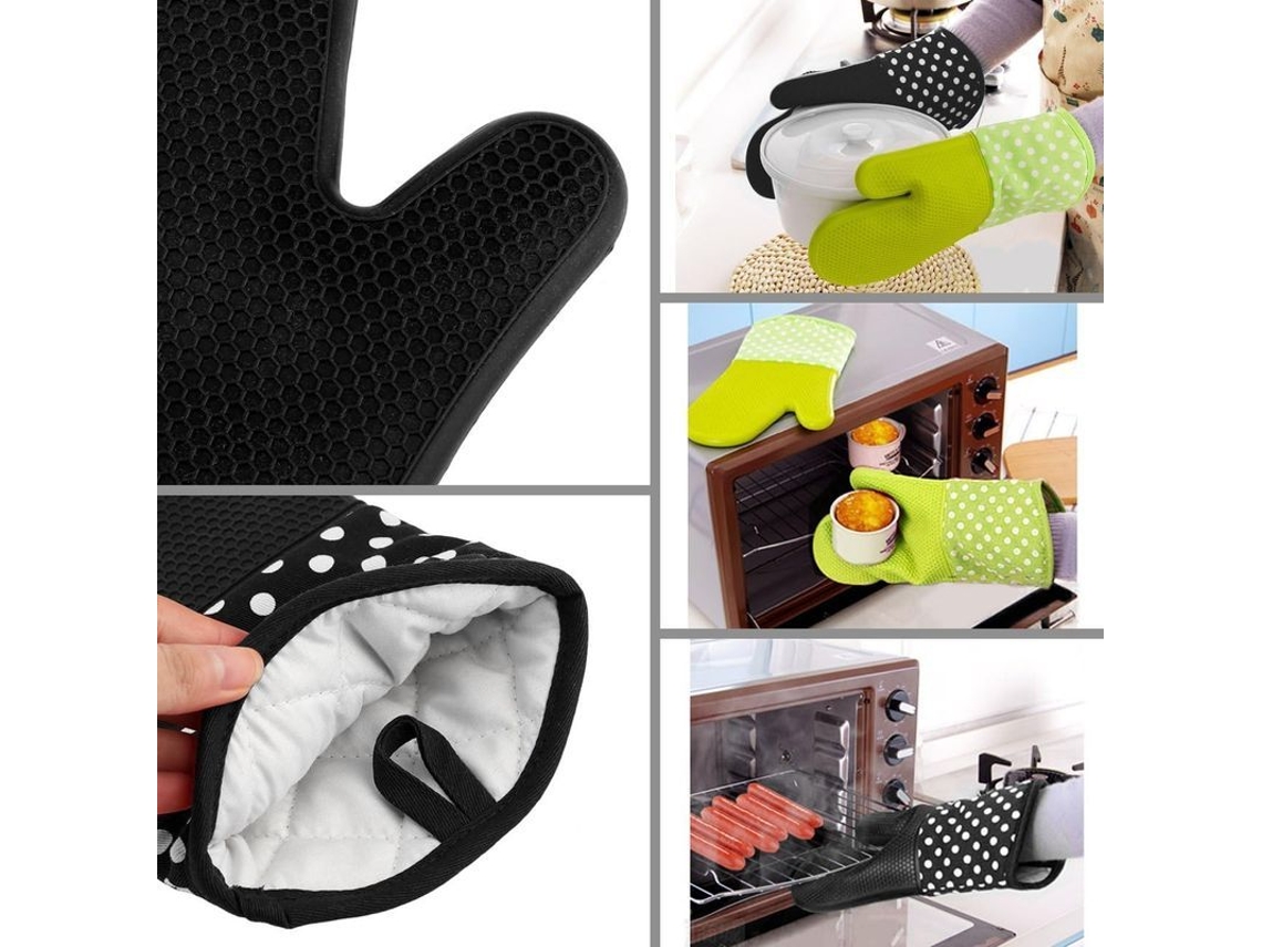 2026 guante Resistente Ao Calor de Silicone, Antiderrapante, Ideal para Forno e Churrasco, Conjunto de 2 Peças (preto)