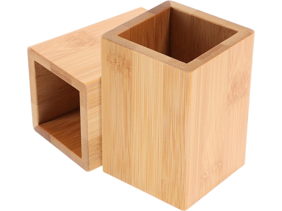 Conjunto de 2 Porta canetas Bambu, Organizador Multifuncional para Mesa, Porta lápis e Maquiagem, Suporte Comp