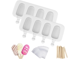 Formas De Silicone Ovais Para Picolés Caseiros Reutilizáveis, 4 Cavidades, Fáceis De Desenformar, 50 Palitos De Madeira(2 Peças) Branco Hexinyigjly