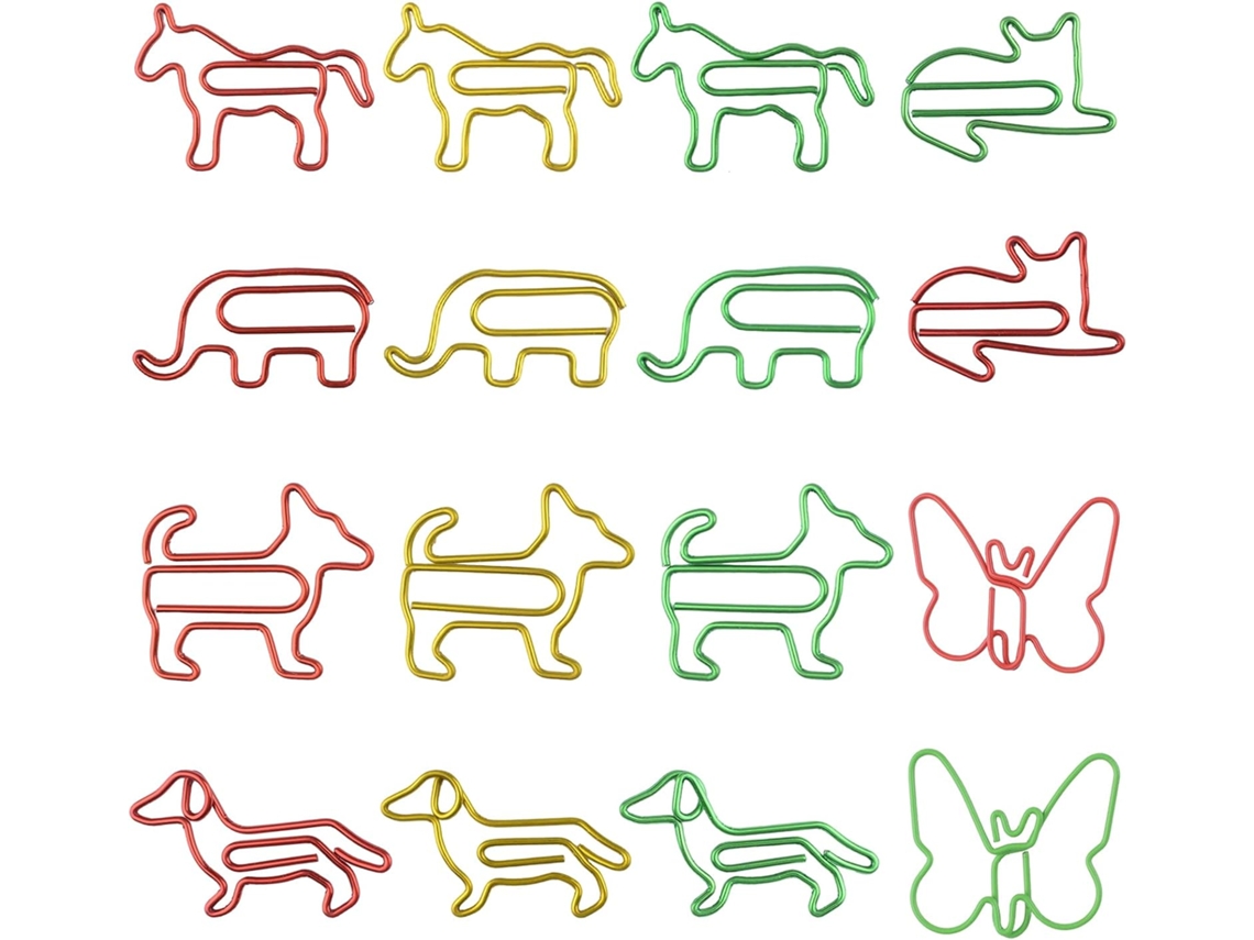 Clips de papel em formato de animais, 128 peças, incluindo borboleta, gato, cachorrinho, elefante, pônei, salsicha e outros.