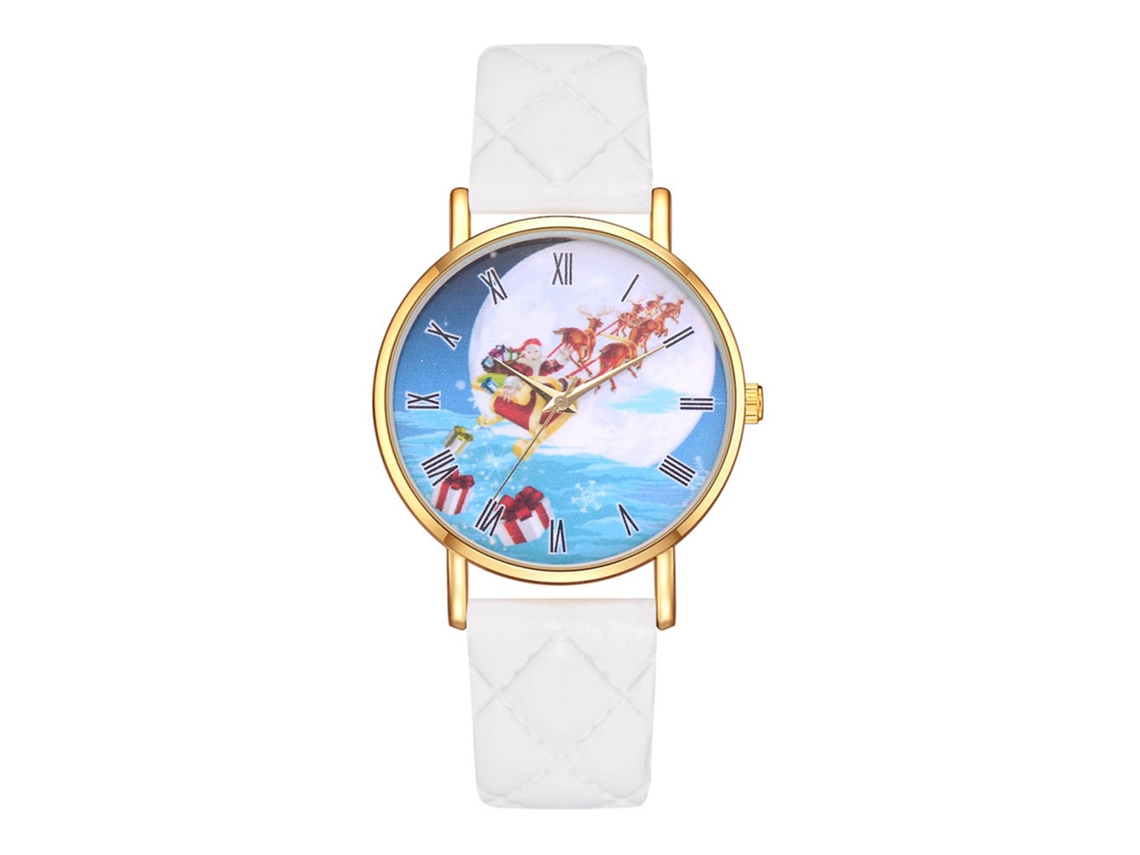 Relógio de Pulso Feminino Fashion com Pulseira de Couro Pu e Movimento de Quartzo Branco