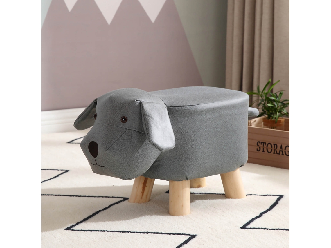 Banco de Madeira Pequeno para Crianças Forma de Cachorro Cartoon Estável para Lar Jardim de Infância CINZA AZUL