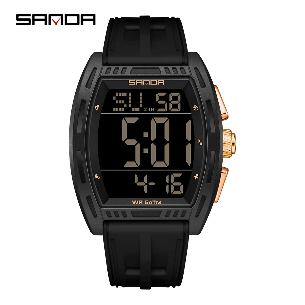 Relógio Masculino Eletrônico Moderno (preto E Dourado) Com Funções De Pulso.