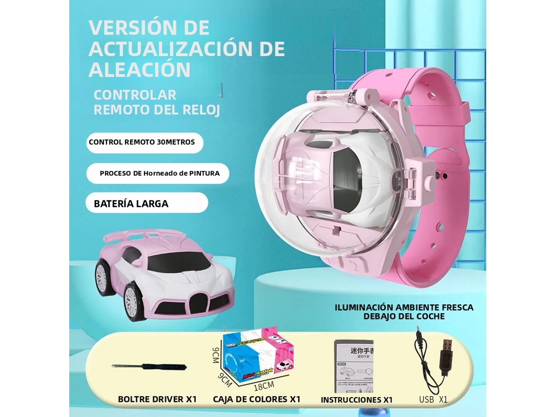 (carro Esportivo Rosa) Relógio Infantil Em Formato De Carro Com Controle Remoto, Recarregável, Feito De Metal, Com Luzes, Mini.