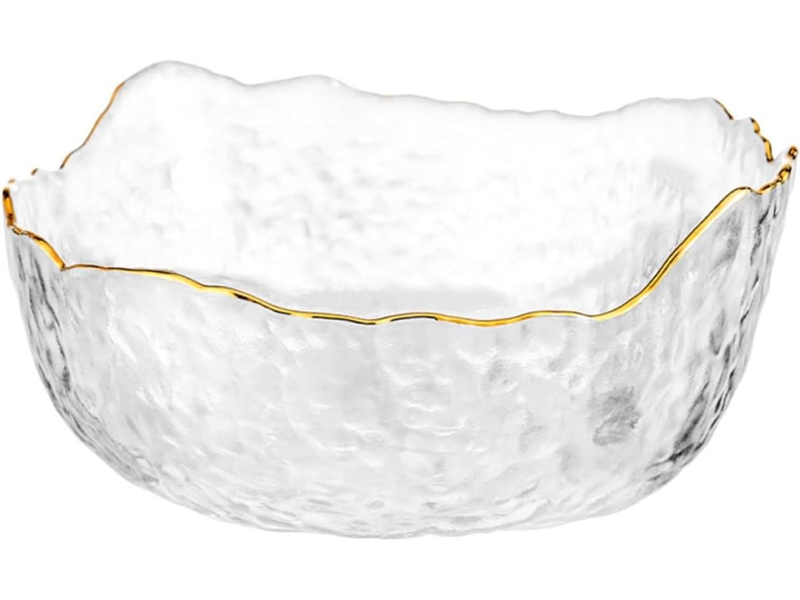 Tigela De Cozinha Em Vidro Martelado Texturizado, Fruteira Natural E Fácil De Limpar