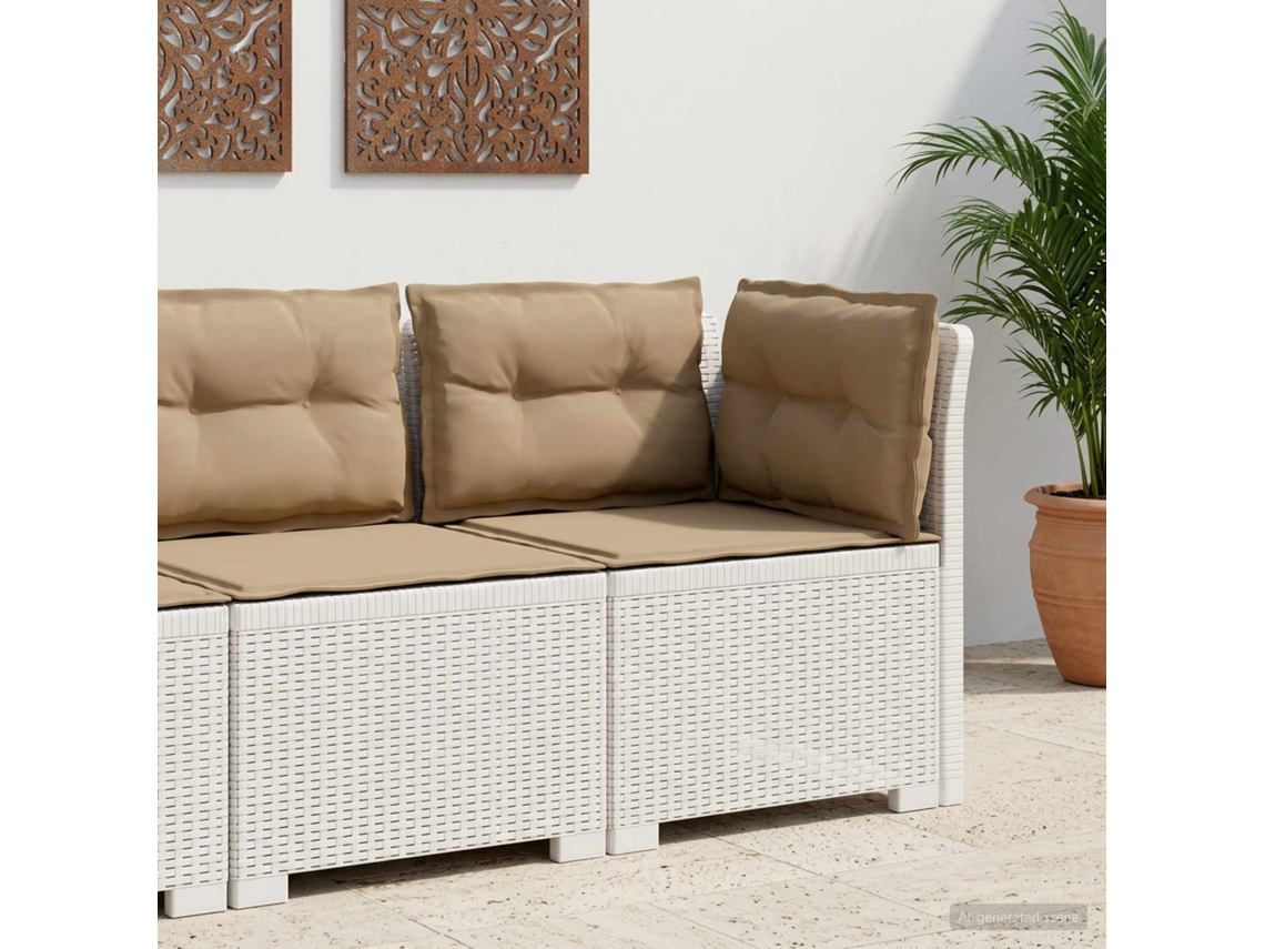 Vidaxl Sofá De Jardim 1 Lugar Com Almofadas Look Rattan Pp Branco