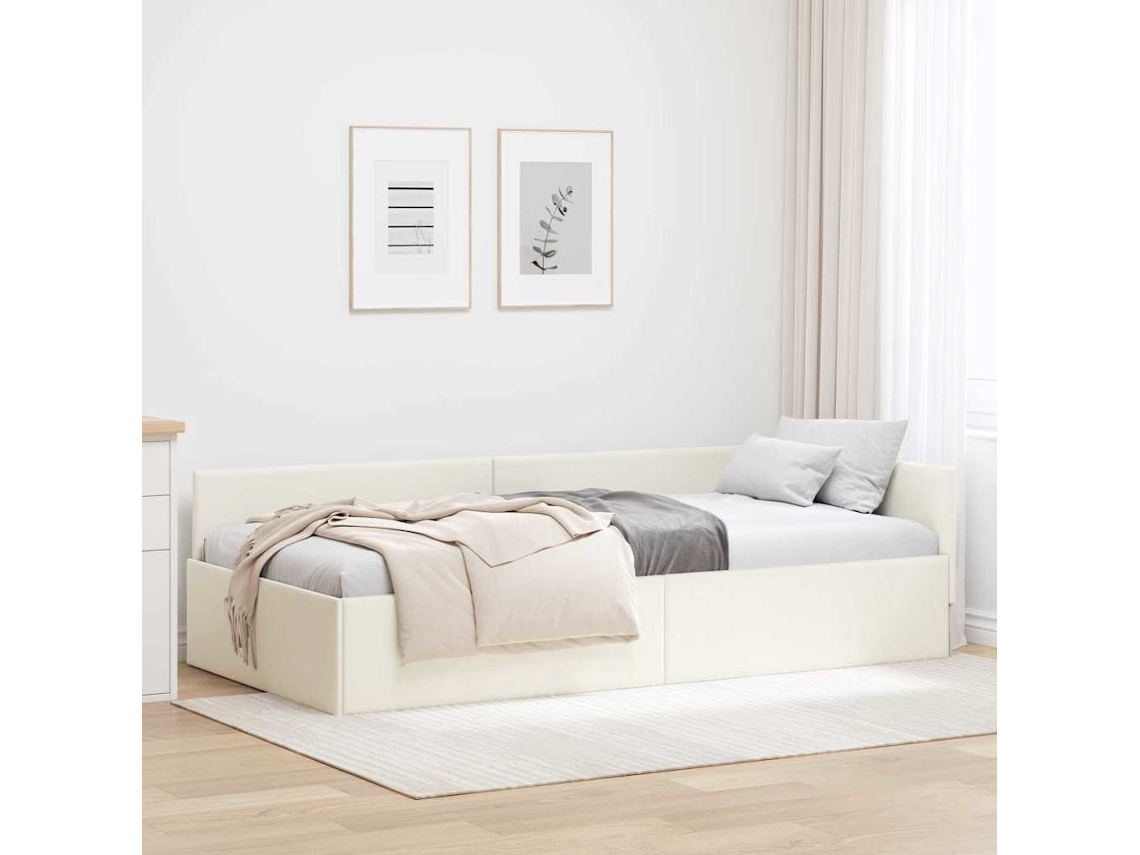 Vidaxl Estrutura De Cama De Canto Creme 90 Cm X 200 Cm Veludo