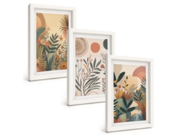 Composição De Quadros Motivos De Plantas, Cores Suaves Espelharte (3 Peças 20x30 Cm)