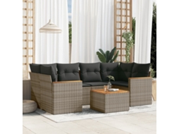Vidaxl 7 Pcs Conjunto Sofás P/ Jardim C/ Almofadões Vime Pe Cinzento