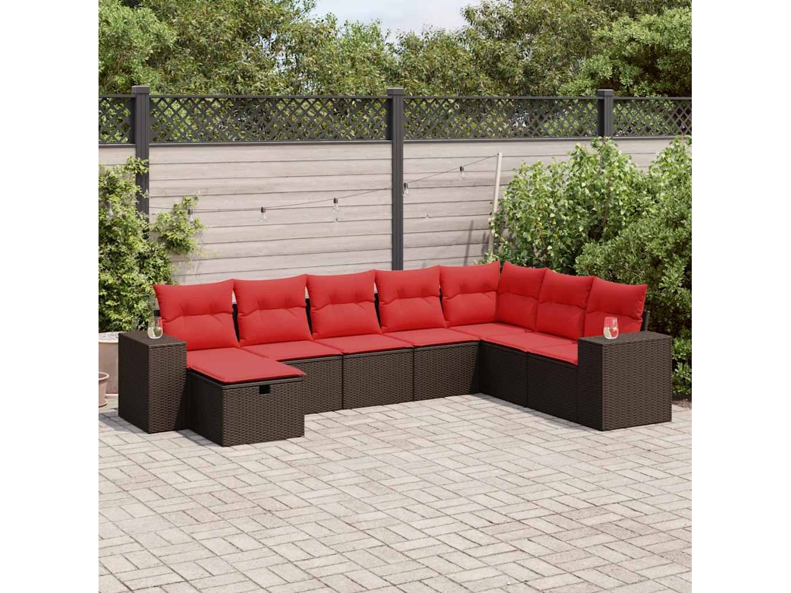 Vidaxl 8 Pcs Conjunto Sofás de Jardim C/ Almofadões Vime Pe Castanho