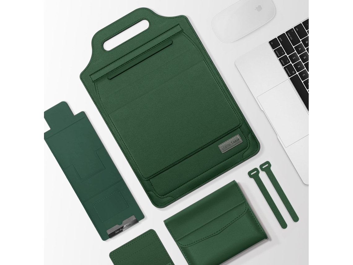Bolsa Protetora Para 13 A 14 Polegadas Com Suporte E Tapete De Rato, Em Pele Sintética, Com Estojo Para Acessórios Verde Hexinyigjly