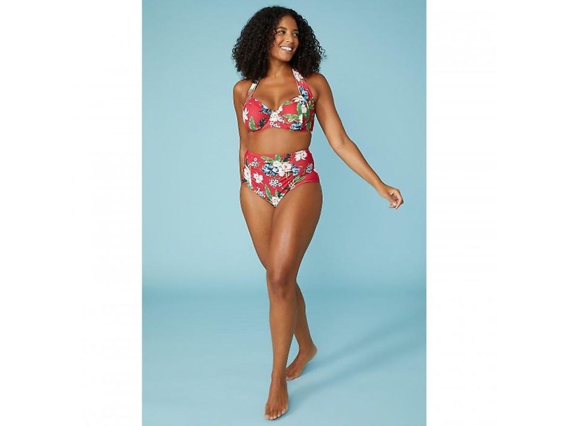 2026 top de Bikini Floral para Mujer Sin Remate, Cuello Halter, Cierre Hebilla Y Cordón, Estilo Balcón