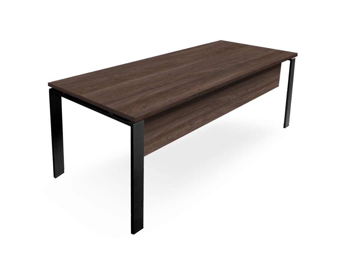 Mesa-Mesa com Saia. Estrutura metálica aberta preta. 140x60cm. Noz. OFILIKE