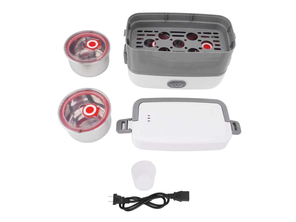Caixa de almoço elétrica portátil com duas camadas inox 304 | S/MARCA