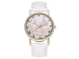 Relógio Analógico de Quartzo Simples e Fashion para Homens e Mulheres com Pulseira de Couro Pu Branco