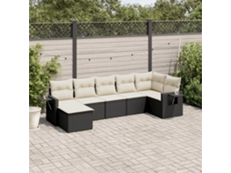 Jogo de Sofá 7 Peças P/ Jardim C/ Almofadões Vime Pe Preto Dkd Home Decor