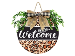 Laxiscreed Guirlanda Rústica De Madeira Com Estampa De Leopardo Para Porta Ou Parede De Entrada