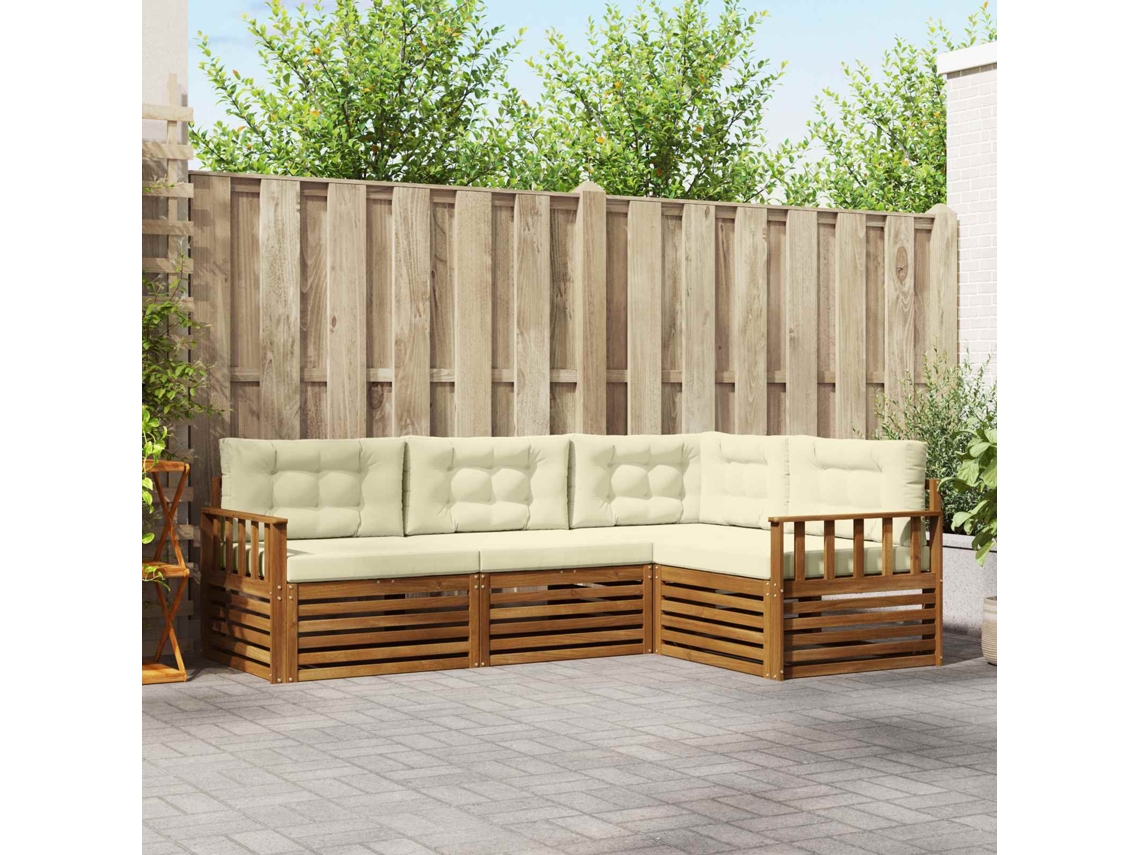 Vidaxl Conjunto De Sofás Para Exterior 4 Pcs Natural E Creme