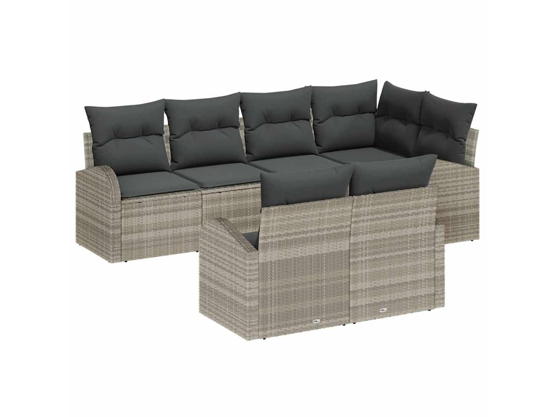 Vidaxl Conjunto De Sofá De Jardim 7 Pcs Cinzento-claro Vime Pe