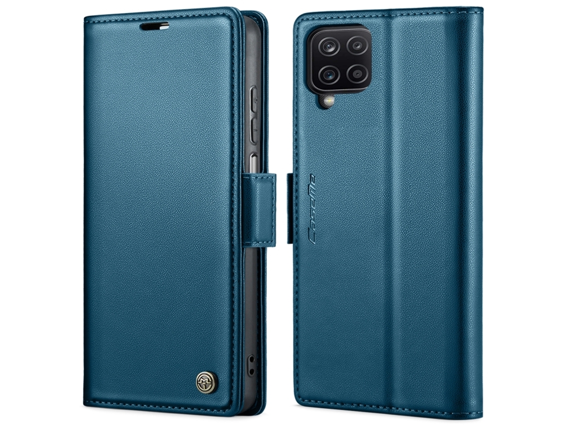 Capa Para Samsung Galaxy A12 5g Borboleta Fivela Litchi Textura De Telefone De Couro Rfid Antirroubo Azul