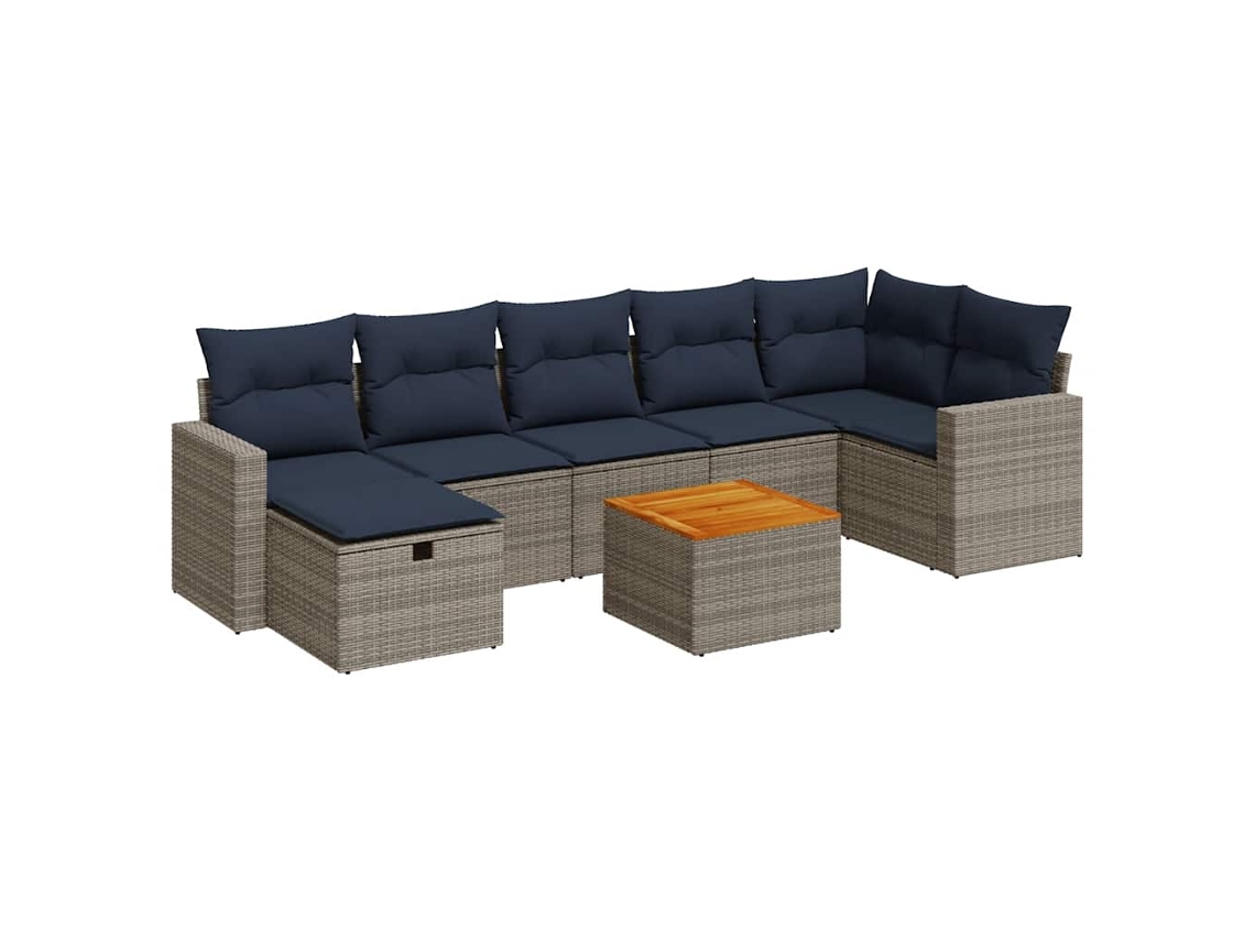Conjunto de 8 Sofás de Jardim com Almofadões Vime Pe Cinzento MAISON EXCLUSIVE (8 pcs)