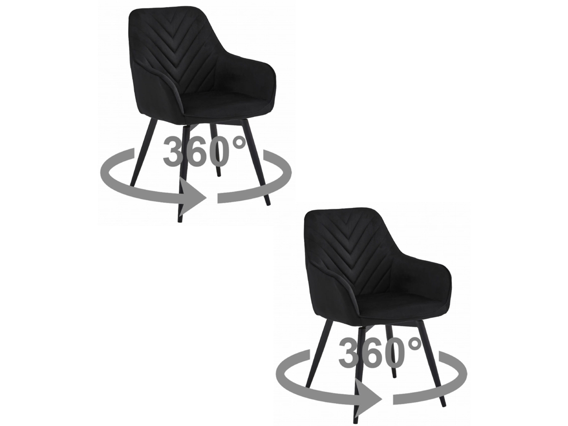 Cadeira De Jantar Conjunto De 2 Peças Waav360 Assento Preto, Pernas Pretas, Assento De Veludo, Assento Giratório
