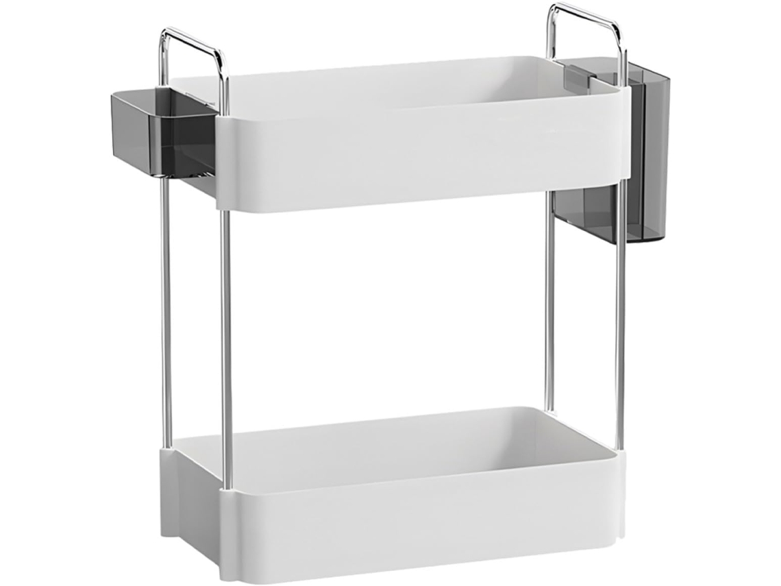 Organizador Sewroro Em Abs Resistente, Com Duas Prateleiras Para Bancada, Ideal Para Banheiro E Com Acabamento Em Aço