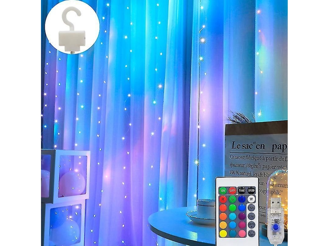 Luz De Cortina Rgb 16 Cores Controle Remoto Usb Mudança De Cor Decorativa 3 Tamanhos