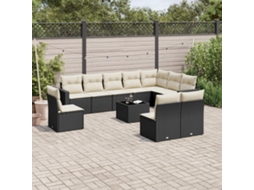 Vidaxl 11 Pcs Conjunto Sofás De Jardim C/ Almofadões Vime Pe Preto