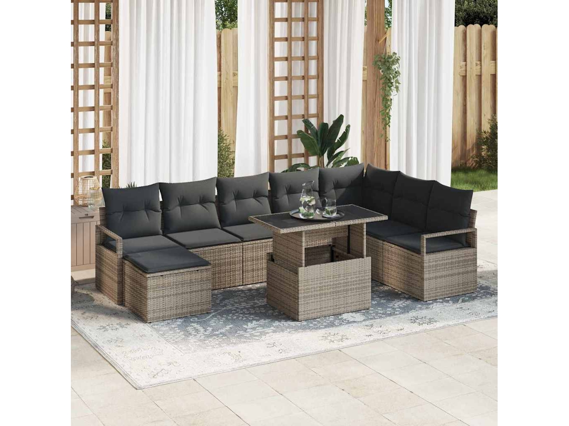 Vidaxl Conjunto De Sofá De Jardim 9 Unid. Cinzeto Rattan Sintético