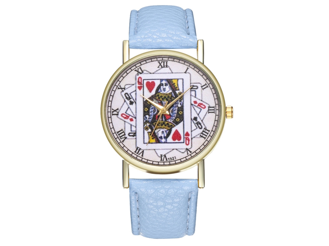 Relógio casual estiloso com pulseira de couro azul claro, unissex.