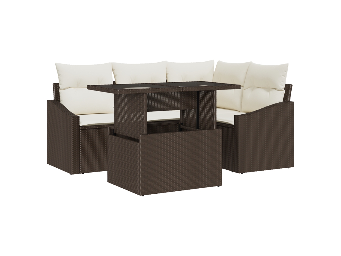 Conjunto 5 De Vidaxl De Sofá De Jardim Com Almofadas Marrom Rattan Sintético