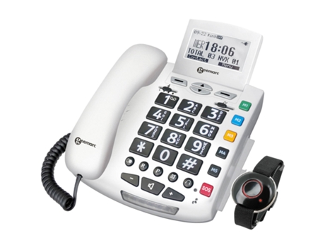 Telefone Para Idosos Bolsas Grandes E Recordações Fotográficas Com A Pulseira Sos Serenities Branco Geemarc