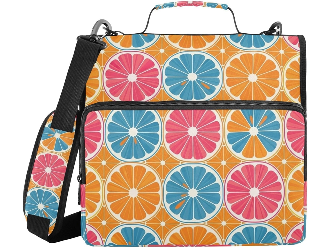 Pasta de 3 Argolas Cítricas com Tâmaras, 8cm de Altura, Inclui Bolsa com Zíper para Escola e Mesa