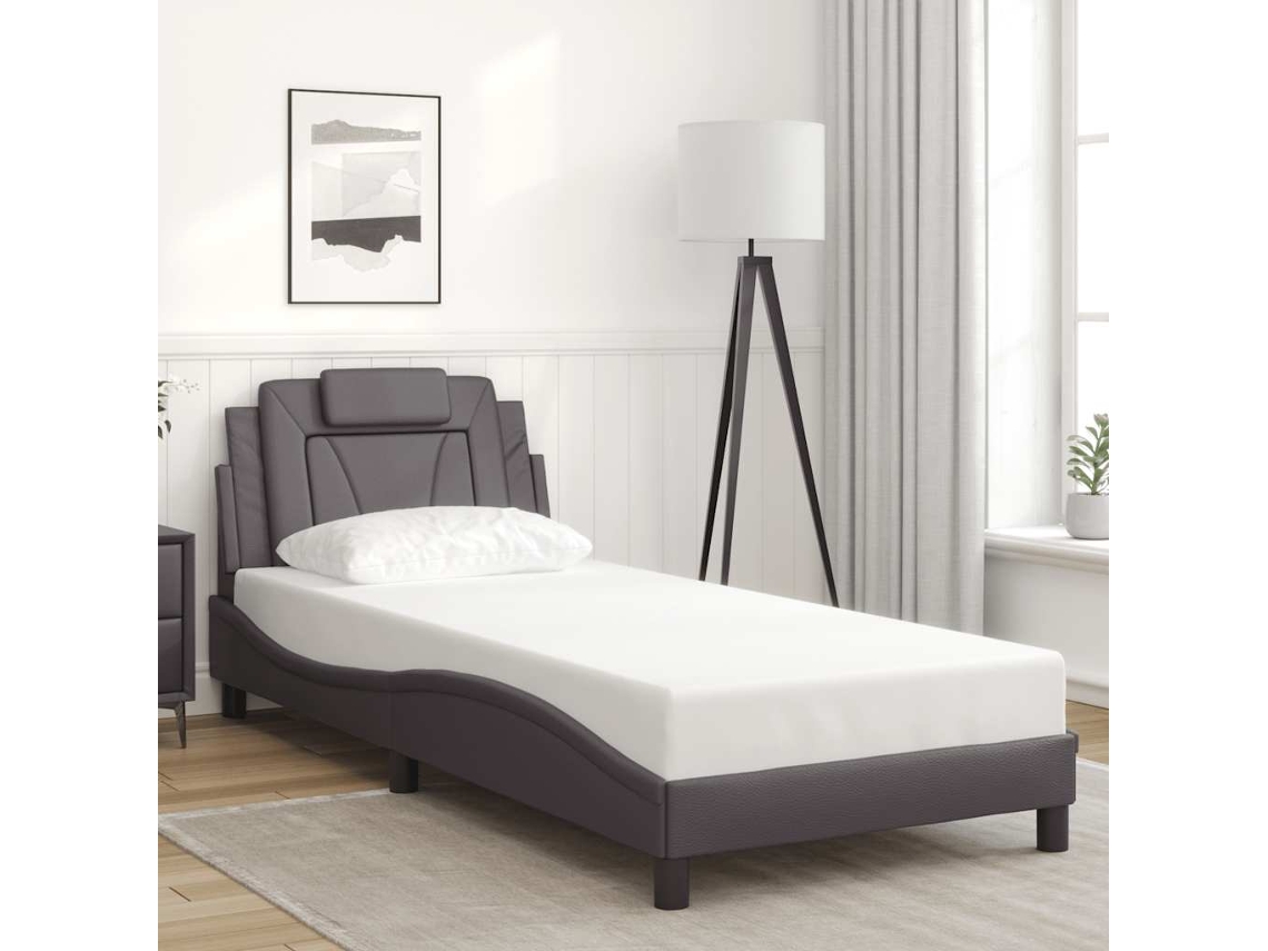 Vidaxl Estrutura De Cama Viana Sem Colchão Couro Artificial 90x190 Cm Cinzento