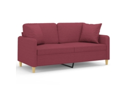 Sofá 2 Lug. + Almofadas Decorativas 140cm Tecido Vermelho Tinto MAISON EXCLUSIVE