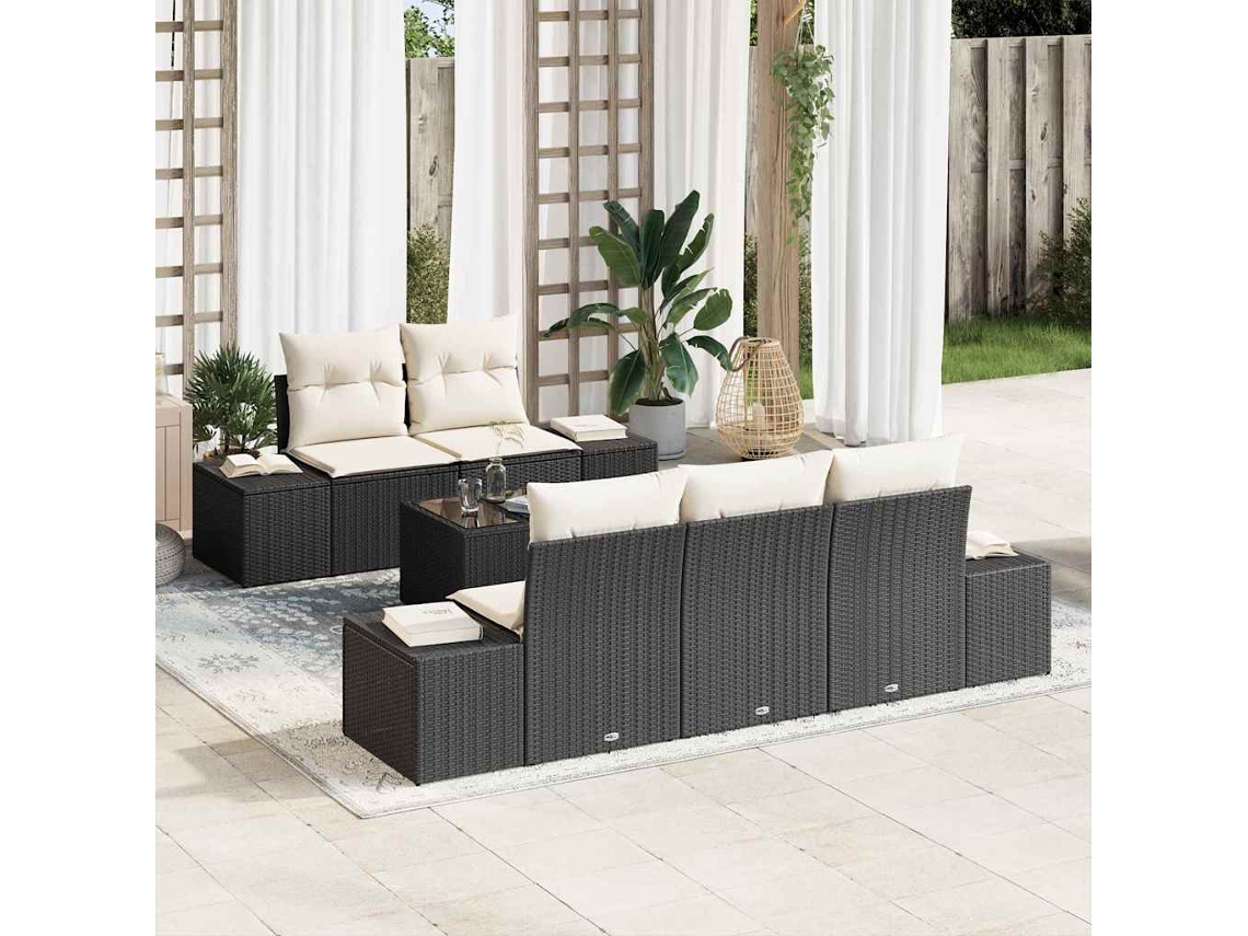 Vidaxl Conjunto De Sofá De Jardim 6 Pcs Preto E Creme Vime Pe
