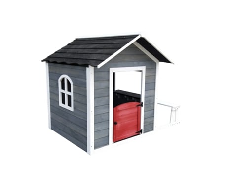 Casita Infantil de Madeira Robincool 1,2 m² de 116x138x132 cm Design Aberto com Janelas e Banco Exterior