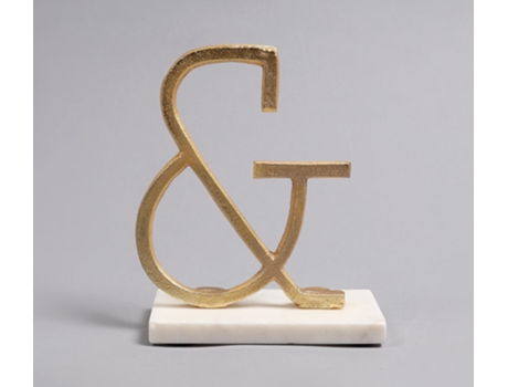 Peça Decorativa LUV SAFFRON Gold-Toned Iron & White Marble Logogram Tabletop Decorative