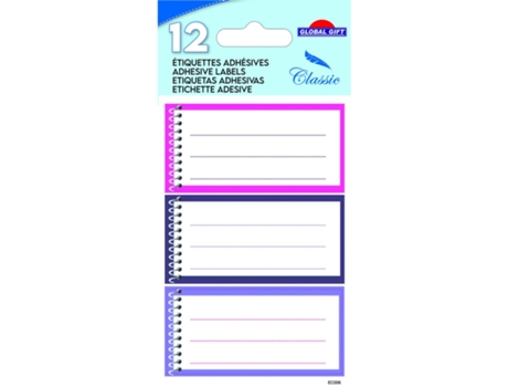 12 Etiquetas Adesivas Escolares Caderno Espiral Rosa GLOBAL GIFT