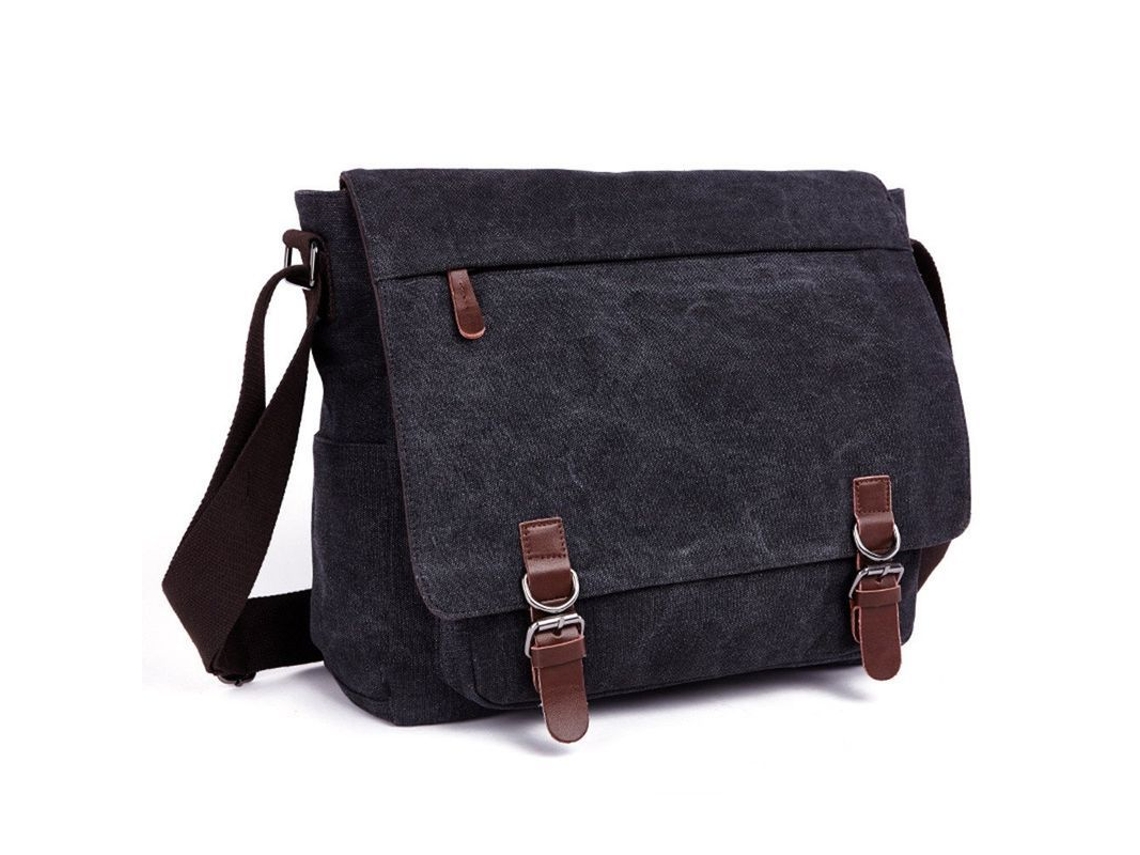 Mochila Bandolera Para Notebook De 16 Polegadas Para Homem, Bolsa Vintage De Lona Impermeável Preto Escuro