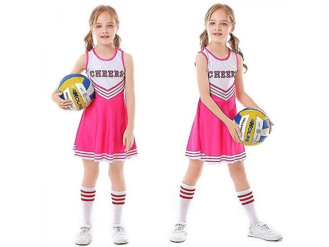 2026-traje De Cheerleader Para Meninas Festa Escolar Halloween Disfraz Musical Com 2 Pelotones De Pelo 140 Cm Rosa