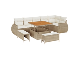 Conjunto 9 De Sofá De Jardim Com Almofadas Vidaxl Bege Rattan Pe Acácia