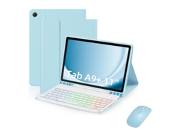 Teclado E Mouse Retroiluminados Em Azul Celeste E Branco, Para Samsung A7 T500/t505 De 10,4 Polegadas. Yunzii