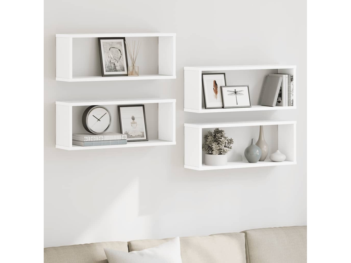 Vidaxl Prateleiras Parede Forma De Cubo 4 Pcs Derivados Madeira Branco