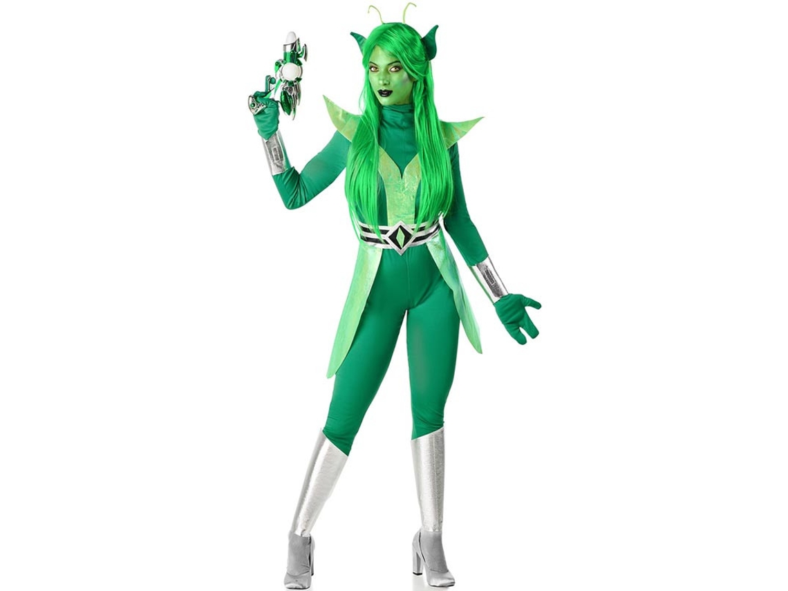 Fato de alienígena verde e prateado para mulher