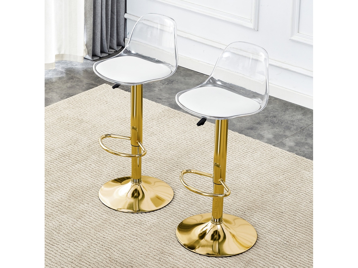 Par Banquetas Ajustáveis Encosto Transparente Dourado 82 104cm