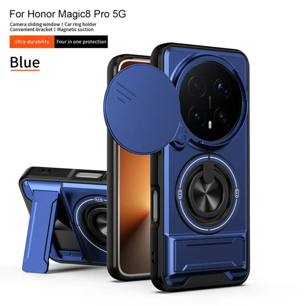 (azul, Honor X8 4g) Capa Protetora 2 Em 1 Com Suporte Magnético E Tampa Deslizante Para A Lente.