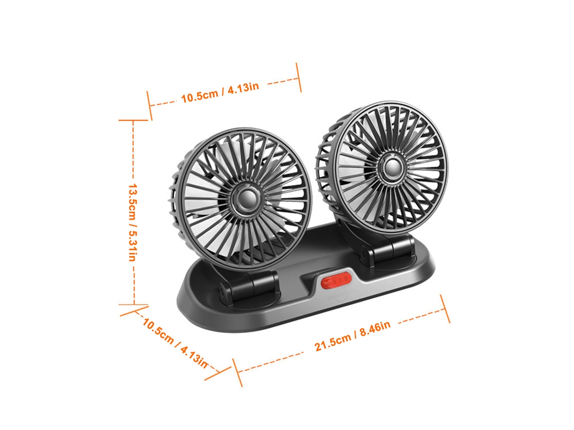 Ventilador De Carro Usb Com Duas Cabeças, 2 Velocidades, Rotativo, Plegável E Cabo De 130cm Para Painel Ou Mesa